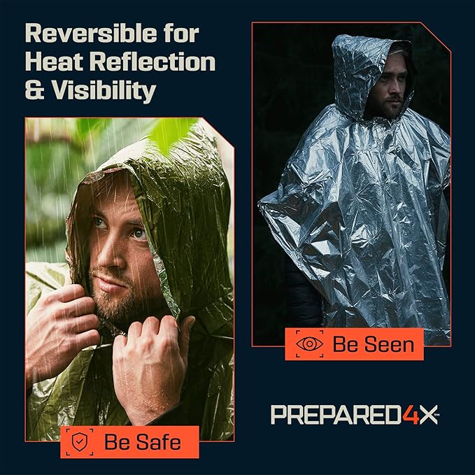 FLYTOP Emergency Rain Poncho, Insulated Thermal Survival Raincoat with Hood for Outdoor Camping 1 PC ONLY.
