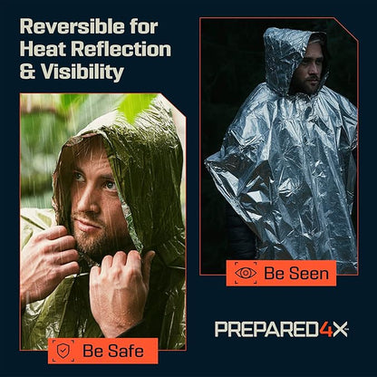FLYTOP Emergency Rain Poncho, Insulated Thermal Survival Raincoat with Hood for Outdoor Camping 1 PC ONLY.