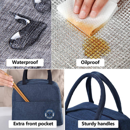 Insulated Lunch Bag with Handles, multicolor Denim Style, Bear Logo, Compact Size