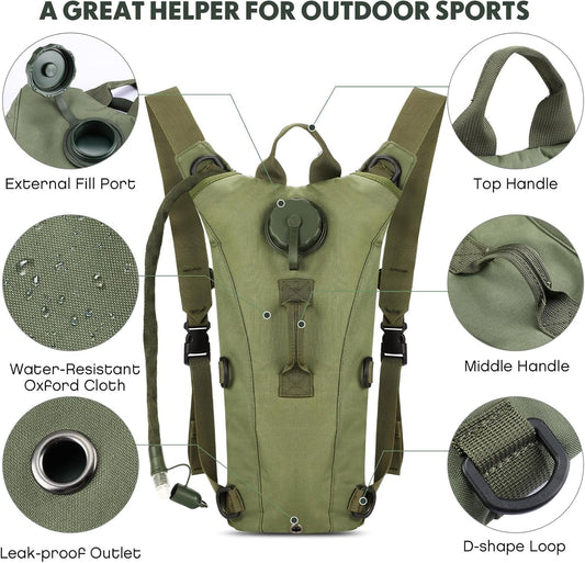 FLYTOP 3 LTR  Hydration Bladder Water Bag Pouch Backpack Hiking Camping Army Green