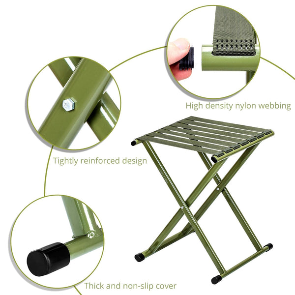 FLYTOP Portable Folding Stool Outdoor Folding Chair Stool Seat Camp Chair for Trip Hiking Fishing BBQ Beach Garden Backyard (Green)