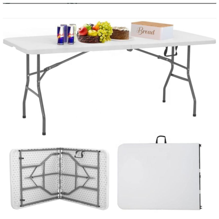 FLYTOP Portable Folding Camping Table, Picnic Table Fold in Half Plastic Picnic Desk with Handle for Indoor Outdoor