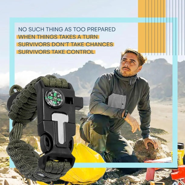 FLYTOP Tactical Adjustable paracord Bracelet with compass, flint and  whistle