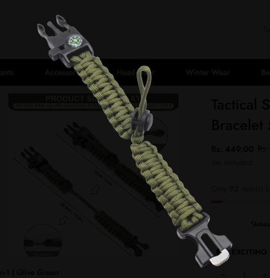 FLYTOP Tactical Adjustable paracord Bracelet with compass, flint and  whistle