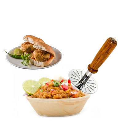 Premium Stainless Steel Vegetable & Potato Masher with Wooden Handle | Pav Bhaji Smasher | Multi-Purpose Kitchen Press Tool
