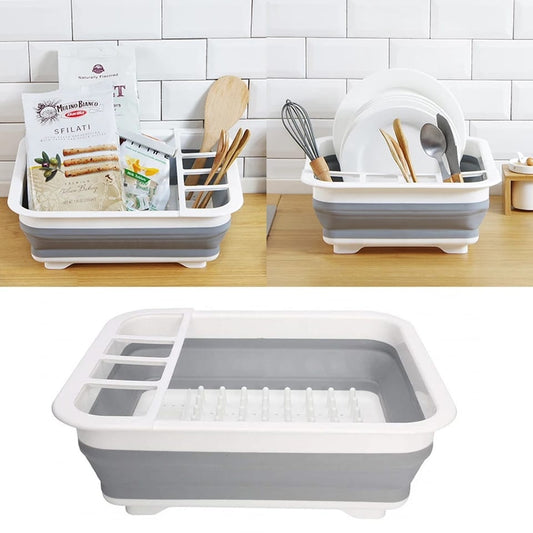 2-in-1 Collapsible Silicone Dish Drying Rack & Utensil Organizer
