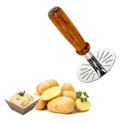 Premium Stainless Steel Vegetable & Potato Masher with Wooden Handle | Pav Bhaji Smasher | Multi-Purpose Kitchen Press Tool