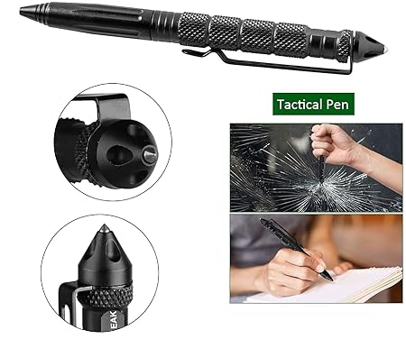 Professional Military Tactical EDC Full Heavy Duty Metal Body, Emergency Glass Breaker, Smooth Writing, Self Defense Pen.