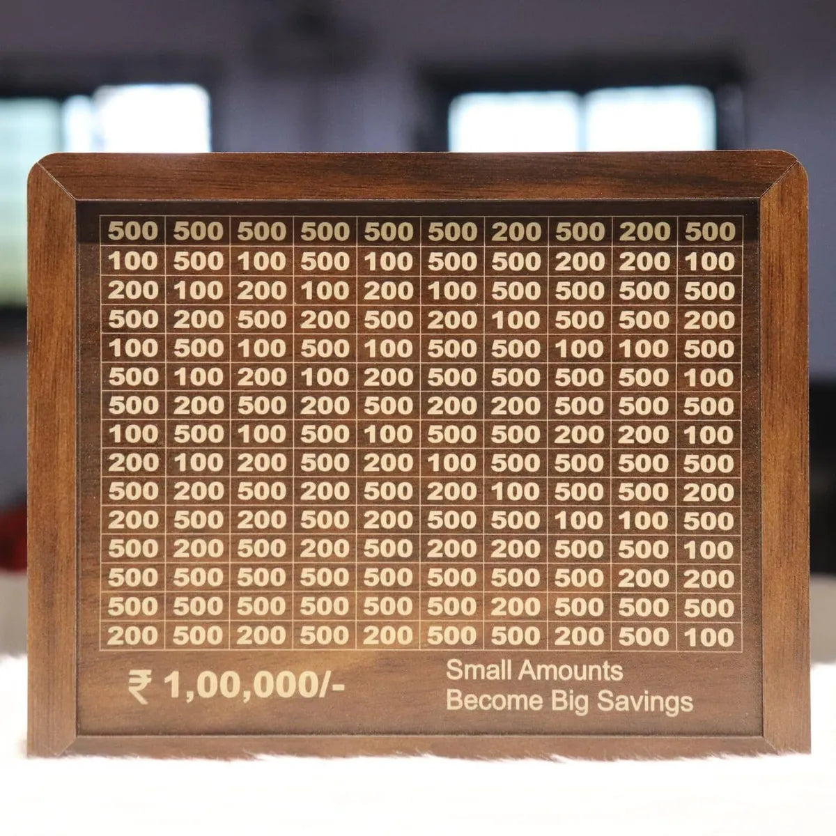 Wooden Daily Savings Box with Chart | Money Collection Bank for Rs. 1,00,000 | Brown (Pen Excluded)