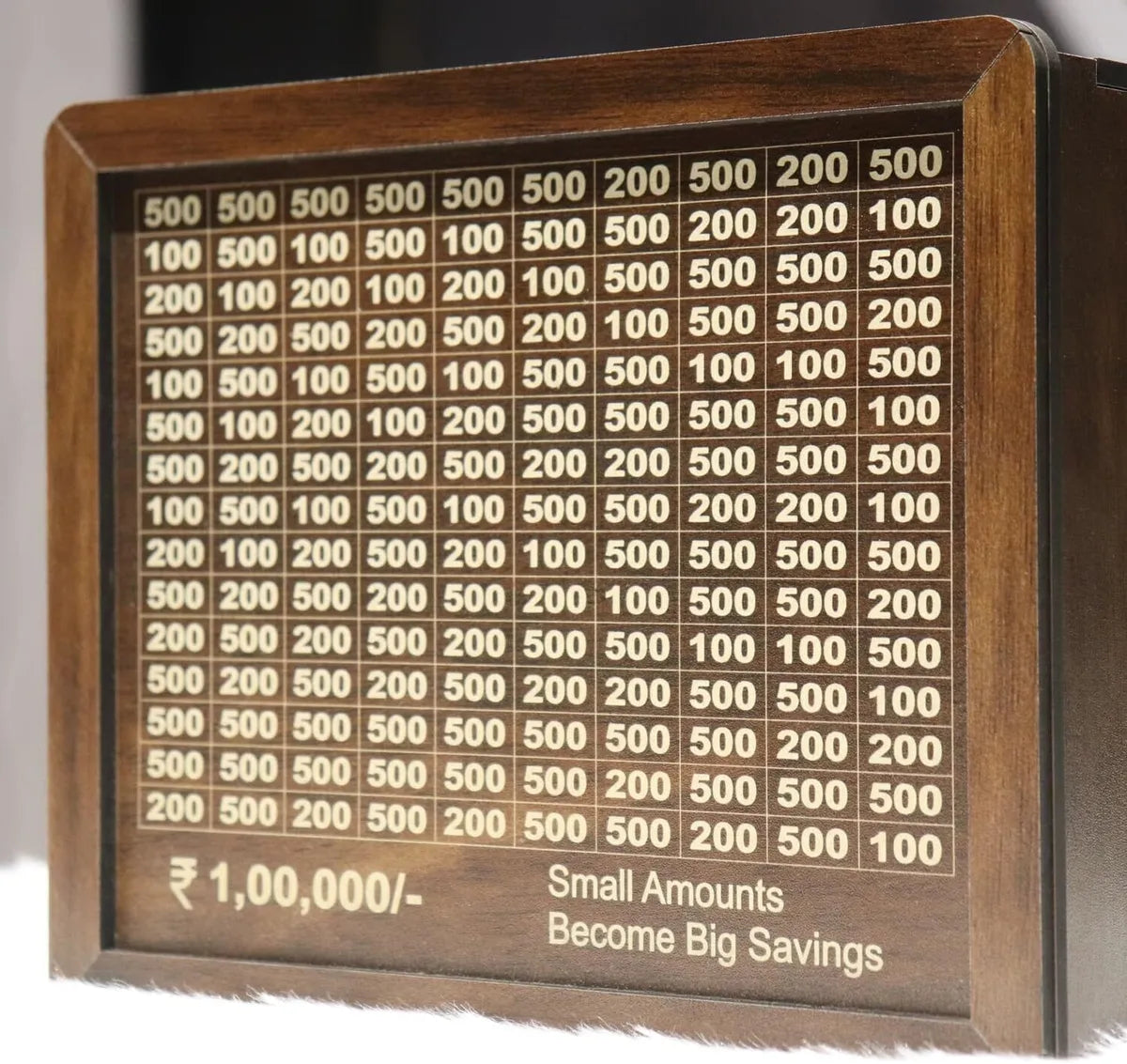 Wooden Daily Savings Box with Chart | Money Collection Bank for Rs. 1,00,000 | Brown (Pen Excluded)