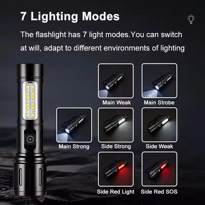 FLYTOP EDC Flashlight  Mini Telescopic Zoom Usb Rechargeable Cob High  Lumens Waterproof White Led Torch Light Tactical  Flashlight
