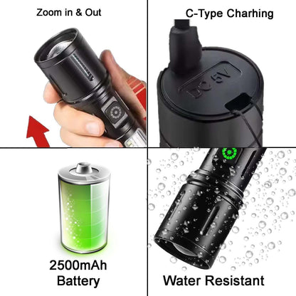 FLYTOP EDC Flashlight  Mini Telescopic Zoom Usb Rechargeable Cob High  Lumens Waterproof White Led Torch Light Tactical  Flashlight