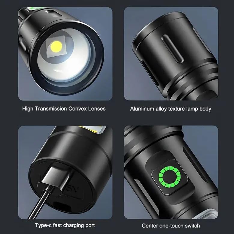 FLYTOP EDC Flashlight  Mini Telescopic Zoom Usb Rechargeable Cob High  Lumens Waterproof White Led Torch Light Tactical  Flashlight