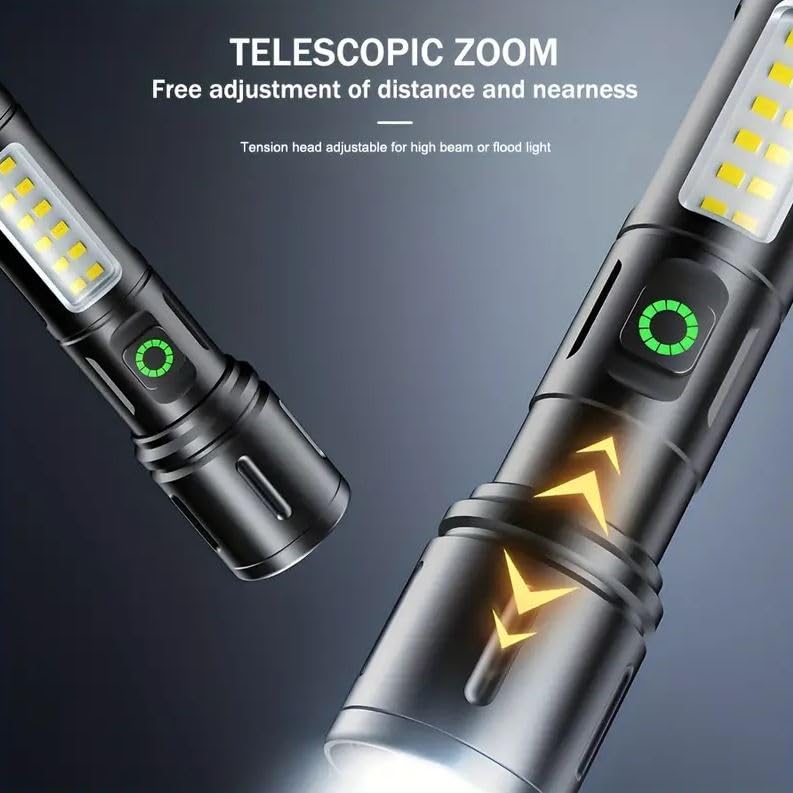 FLYTOP EDC Flashlight  Mini Telescopic Zoom Usb Rechargeable Cob High  Lumens Waterproof White Led Torch Light Tactical  Flashlight