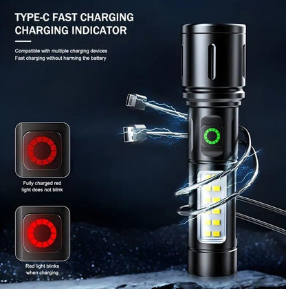 FLYTOP EDC Flashlight  Mini Telescopic Zoom Usb Rechargeable Cob High  Lumens Waterproof White Led Torch Light Tactical  Flashlight
