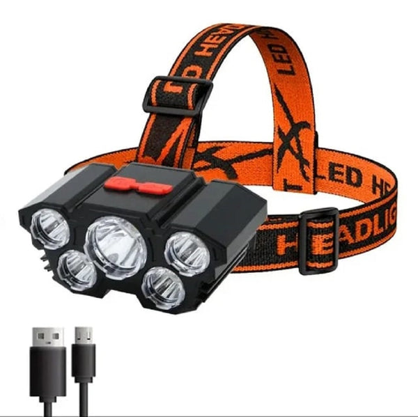 FLYTOP 5IN1 LED Headlamp Suitable for Camping, Trekking, Hiking, Cycling, labours Working in Mines