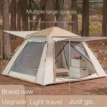 4-Person Waterproof Camping Tent, Large Windows and Doors, Enhanced Ventilation, Beige