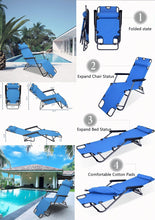 FLYTOP Folding Reclining Beach Chair with Headrest, Portable Outdoor Lounge Chair, Blue and Black