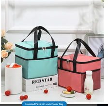 Insulated Lunch Cooler Bag, 2-Tier Design, multicolor, Mesh Side Pocket, Dual Carry Handles