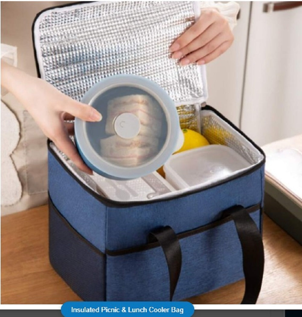 Insulated Lunch Cooler Bag, 2-Tier Design, multicolor, Mesh Side Pocket, Dual Carry Handles