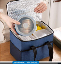 Insulated Lunch Cooler Bag, 2-Tier Design, multicolor, Mesh Side Pocket, Dual Carry Handles