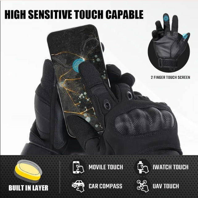Black Biker Protective Full Finger Gloves Anti-Skid Surface Breathable Bike Riding Glove for Motorcycle, Cycling, Climbing Mountaineering, Hiking