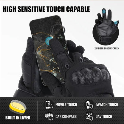 Black Biker Protective Full Finger Gloves Anti-Skid Surface Breathable Bike Riding Glove for Motorcycle, Cycling, Climbing Mountaineering, Hiking