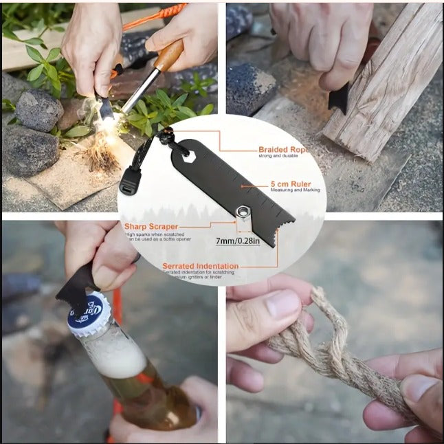 FLYTOP 4.25 Inch Flint Fire Starter, Survival Ferro Rods Starter with Easy Grip Handle and Multifunction Striker, Waterproof Flint Fire Can be Struck 15000 Times for Camping, Hiking
