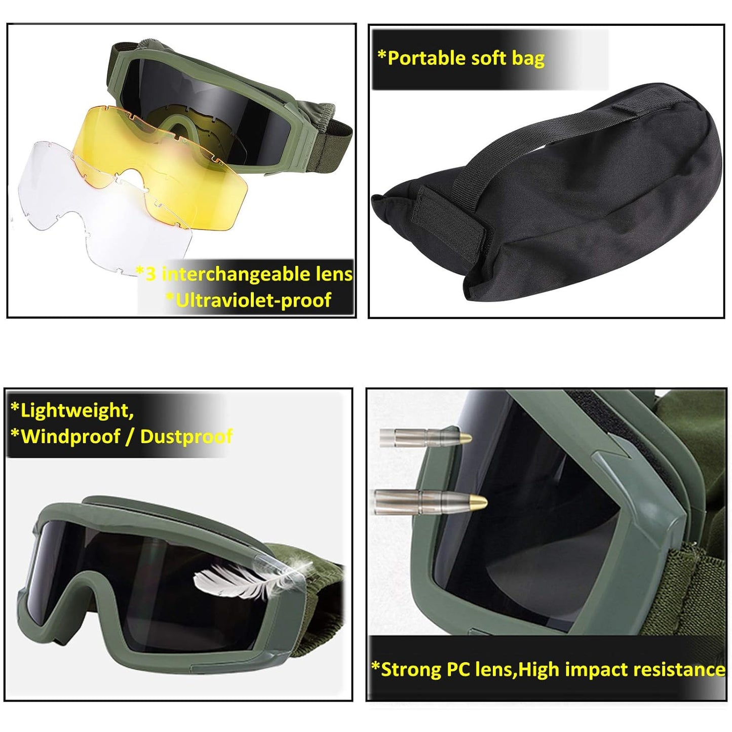 sports tactical glasses windproof,  fogproof and sandproof shooting  glasses Z87 three-mirror with box set  glasses goggles
