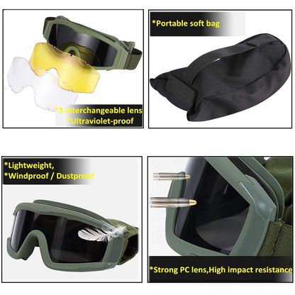 sports tactical glasses windproof,  fogproof and sandproof shooting  glasses Z87 three-mirror with box set  glasses goggles