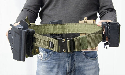 Tactical Molle Belt with Quick-Release Buckle by FLYTOP | Heavy-Duty Nylon Combat Belt (Green)