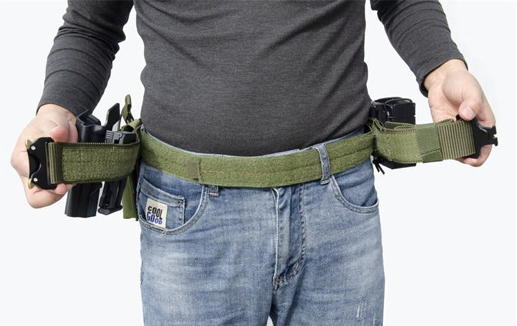 Tactical Molle Belt with Quick-Release Buckle by FLYTOP | Heavy-Duty Nylon Combat Belt (Green)