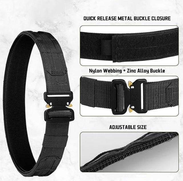 Tactical Molle Belt with Quick-Release Buckle by FLYTOP | Heavy-Duty Nylon Combat Belt (Green)