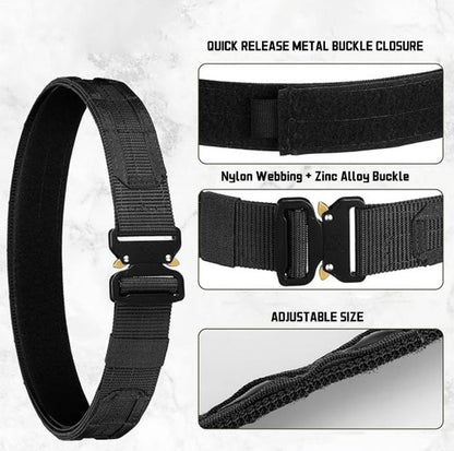 Tactical Molle Belt with Quick-Release Buckle by FLYTOP | Heavy-Duty Nylon Combat Belt (Green)