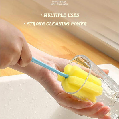 Long-Handle Bottle & Glass Scrubber with High-Density Sponge