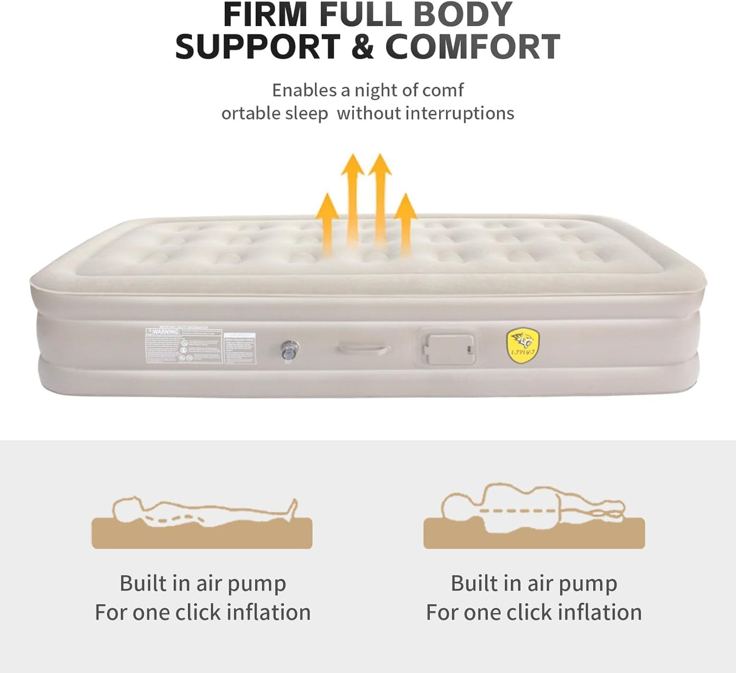 FLYTOP Inflatable Airbed with Built-in Rechargeable Pump Camping Twin Size Blow up Air Bed Mattress
