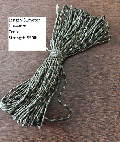 Durable Polyester Nylon Parachute Cord 100 Feet 7 Strands 4mm Braided Tent Rope 550 Paracord Rope 31 meter and 16 meter bundle