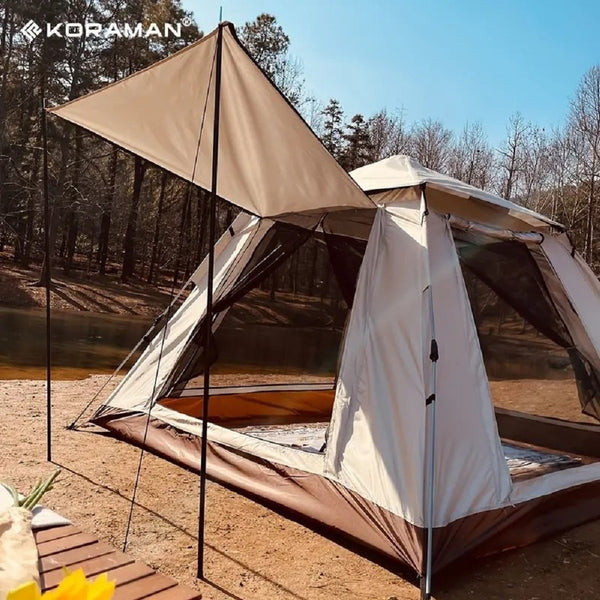 4-Person Waterproof Camping Tent, Large Windows and Doors, Enhanced Ventilation, Beige