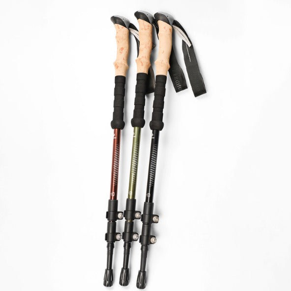FLYTOP High-Strength Cork Handle 3-Joint Carbon Tungsten Steel Tip 135cm Hiking Compasses Trekking Poles.