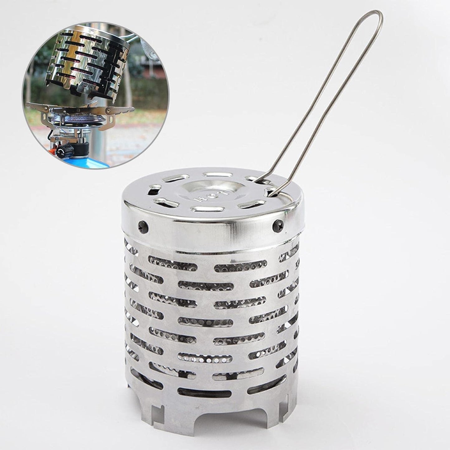 Camping Mini Heater Cover, Stainless Steel Camping Tent Heating Cover Portable Camping Warming Stove Cover with Handle Mesh Bag Mini Tent Heater for Hiking, Traveling, Backpacking