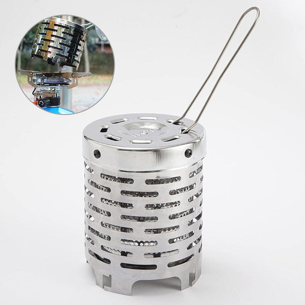 Camping Mini Heater Cover, Stainless Steel Camping Tent Heating Cover Portable Camping Warming Stove Cover with Handle Mesh Bag Mini Tent Heater for Hiking, Traveling, Backpacking
