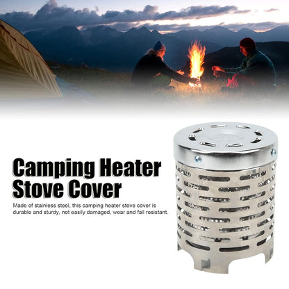 Camping Mini Heater Cover, Stainless Steel Camping Tent Heating Cover Portable Camping Warming Stove Cover with Handle Mesh Bag Mini Tent Heater for Hiking, Traveling, Backpacking
