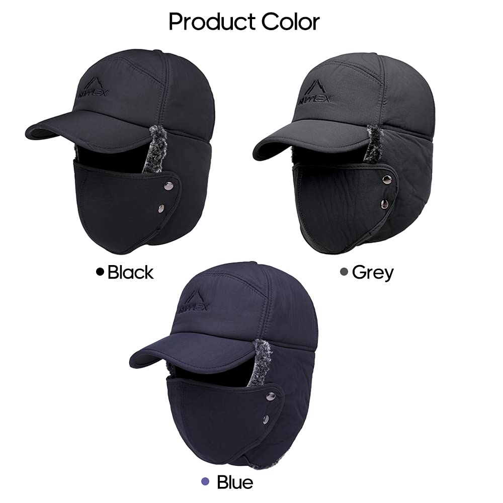 Unisex Winter Trapper Hat with Ear Flaps, Fleece Lining, BLUE
