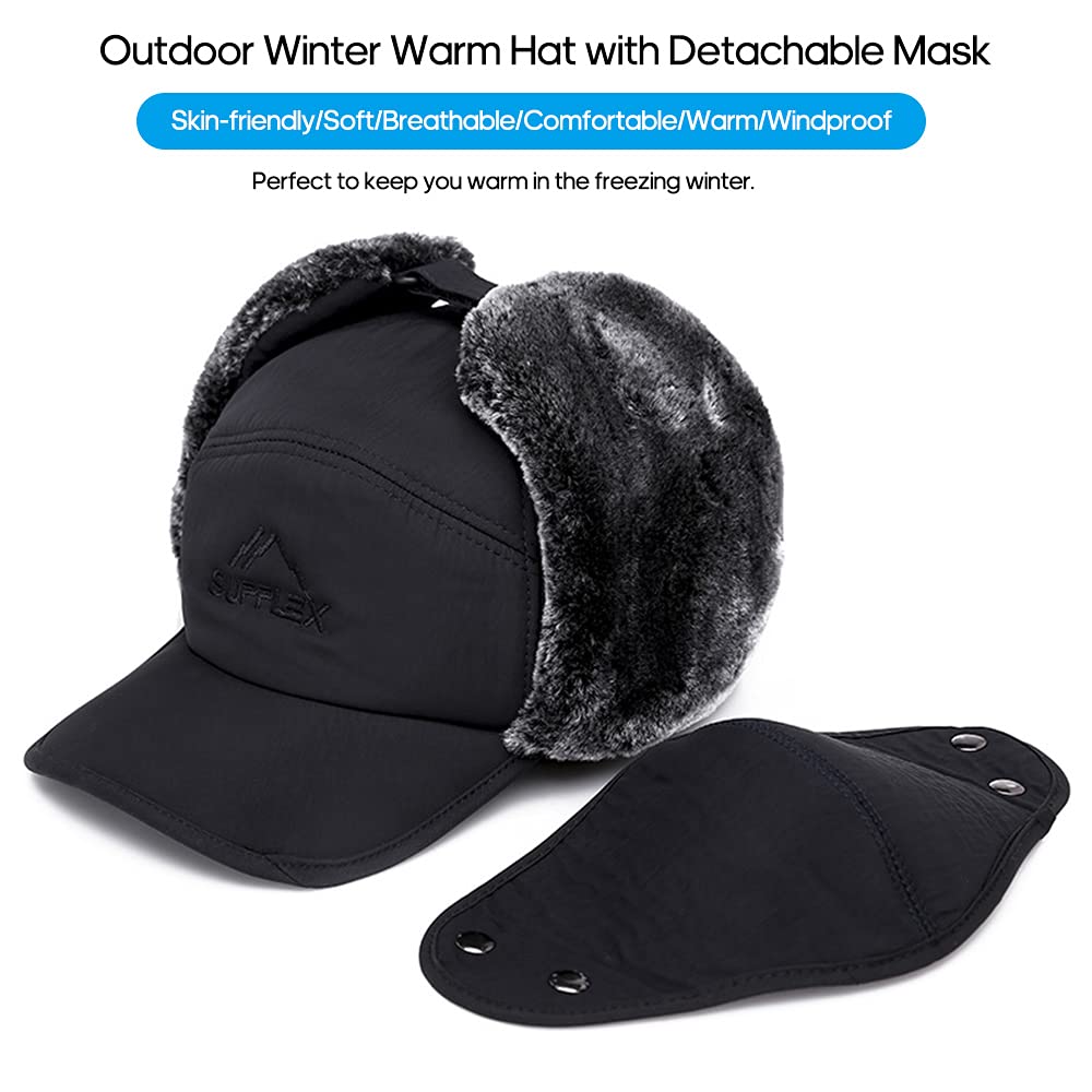 Unisex Winter Trapper Hat with Ear Flaps, Fleece Lining, BLUE