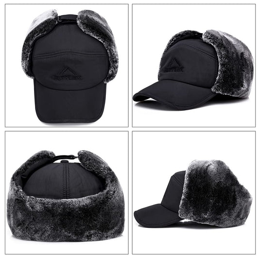 Unisex Winter Trapper Hat with Ear Flaps, Fleece Lining, BLUE