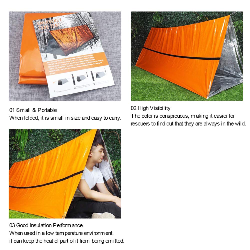 FLYTOP Emergency Survival Shelter Tent, Orange and Silver, 2 Person, for Camping, Hiking and Outdoor Survival