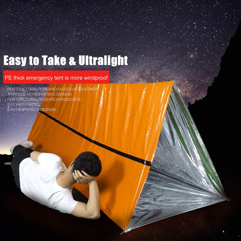 FLYTOP Emergency Survival Shelter Tent, Orange and Silver, 2 Person, for Camping, Hiking and Outdoor Survival